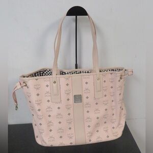 MCM Pale Pink Logo Liz Reversible Canvas Tote